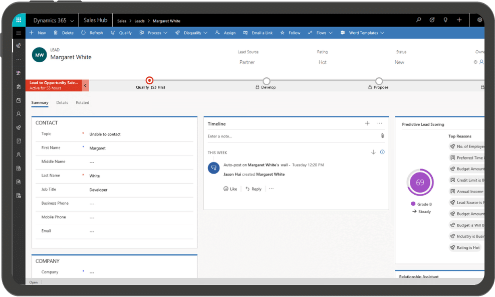 Dynamics 365 Sales Lead Scoring Screenshot