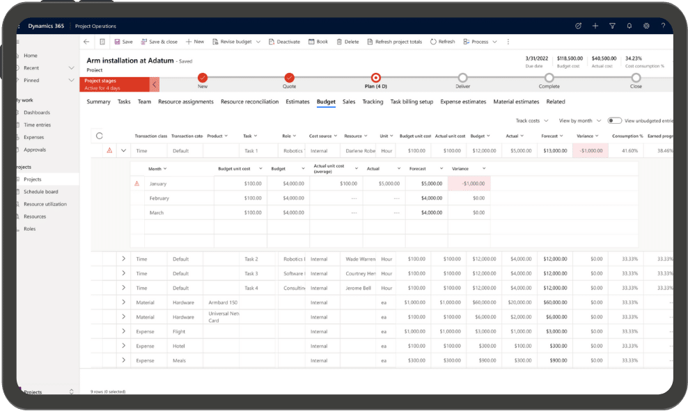 Microsoft Dynamics 365 Project Operations Screenshot