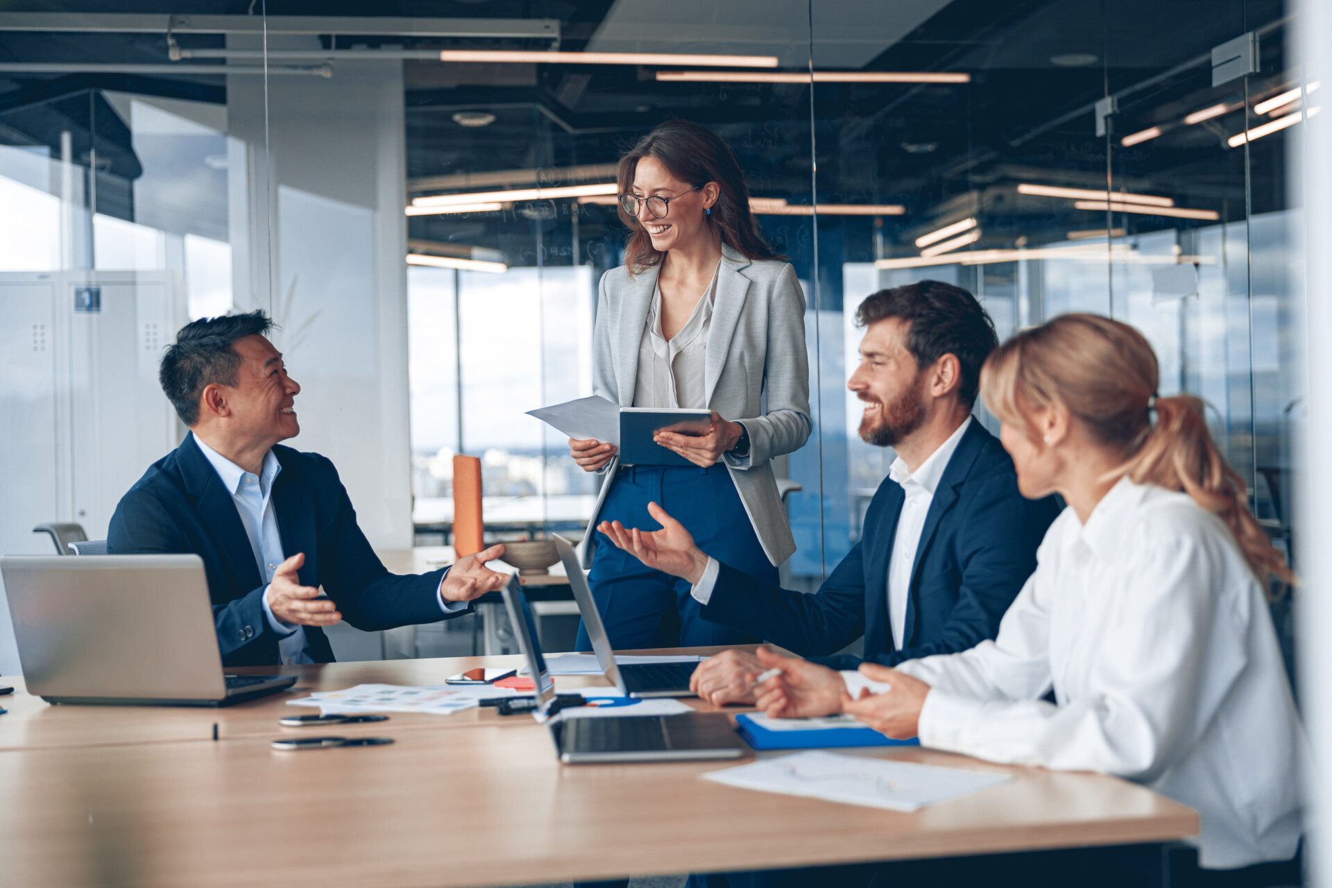 Businesspeople talk about digitalization